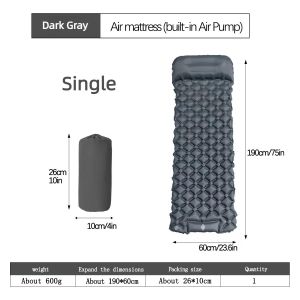 Matelas d’air simple Camping extérieur matelas gonflable coussin de couchage avec oreillers tapis d’air Ultralight construit dans la pompe gonflateur randonnée sac à dos transport Ultra léger