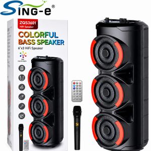 SinG-e SING-ZQS3601 Enceinte HiFi Portable, 3 Haut-Parleurs 6,5", Éclairage RGB Multicolore, Microphone Sans Fil et Télécommande – Enceinte Karaoké pour Fêtes et Événements
