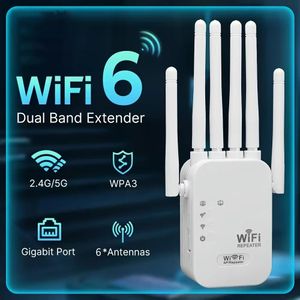 Six-antenna repeater, wireless WiFi, dual-band 2.4G 5G WiFi extender, WiFi amplifier, router - white, 300Mbps, UK plug