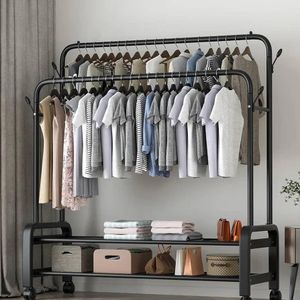 Porte-vêtements Double Barre avec Étagères – Rangement Moderne