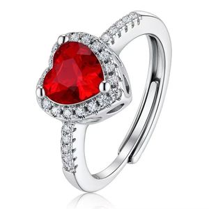Bague cœur rose pour femme, Ouvert et ajustable sertie de diamants, couleur argent