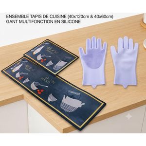 Ensemble Tapis de Cuisine (2 pièces) + Gants de Nettoyage en Silicone Multifonction