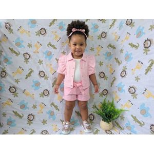 Ensemble 3 Pièce pour Fille de 6 à 12 mois- Ensemble ( veste à Manche Courte , Short & Haut )- Rose