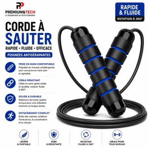 Corde à Sauter de Vitesse Réglable - Corde de Fitness en Caoutchouc Solide avec Roulement 360° et Poignées en Mousse - Noir/Bleu