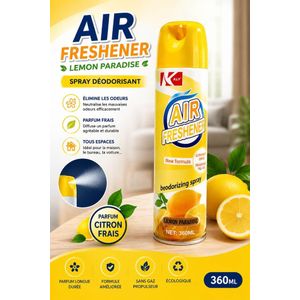 Spray Désodorisant Air Freshener KLY - Parfum Citron Frais - 360ml