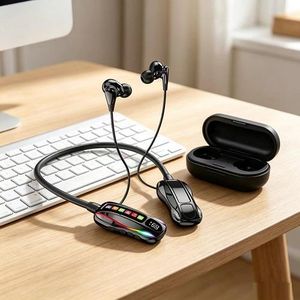 Kingnote Collier de mode, écouteurs sans fil Bluetooth, 30 heures d'autonomie, légers et portables - Noir