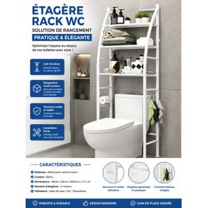 Étagère de Rangement WC 3 Niveaux en Métal – Blanc