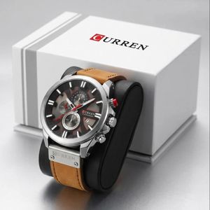 Top Fit Curren Bracelet De Montre Pour Homme, Date, Affaires, Sous-cadran à Six Aiguilles - Café Doré