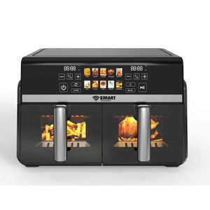 SMART TECHNOLOGY Air Fryer Double Panier Smart 10L Digital (STPE-888W) – 2200W, Sans Huile (80% de Gras en Moins) - Tactile- Design Élégant Noir / Garantie 3 Mois