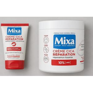 Duo : Crème Cica Réparation 400ml + Crème Main Cica Réparation 50ml MIXA À La Glycérine Peaux Très Sèches Importé De France 