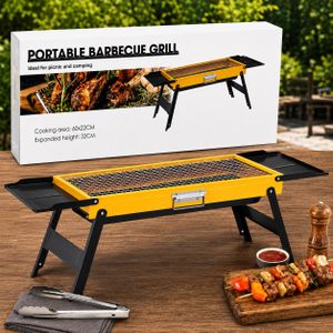 Grill Barbecue Pliable Portable, BBQ au Charbon avec Étagères Latérales, Installation Sans Outils, pour Camping et Voyage