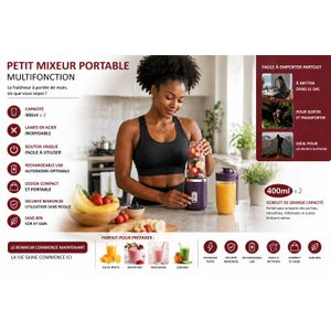 Article  Mixeur Portable Rechargeable 400ml x2 – Blender USB Multifonction – Smoothies, Jus & Milkshakes