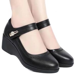 SHJO Talons Compensés Femme Similicuir Confortable Élégant Bureau Chic Mode Mocassins Talon Chaussures Talon haut - Noir