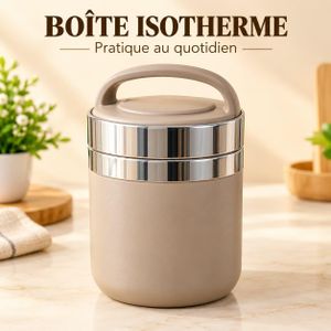 Boîte Isotherme Repas Portative en Acier Inoxydable – Lunch Box Repas Chaud/Froid avec Poignée Integrée