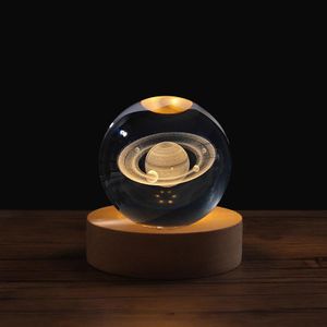 Lampe de chevet 3D Galaxy Crystal Ball avec lumière LED colorée - Saturn