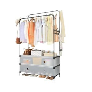 Porte vêtement à double avec étagères de rangement – Support robuste et moderne pour suspendre vêtements, manteaux, robes, foulards et sacs