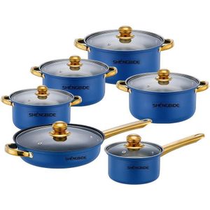Ensemble de 12 pièces de batterie de cuisine en acier inoxydable ---- bleu
