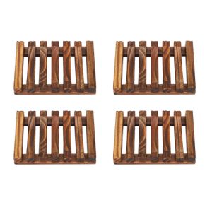 4 Pièces Porte-Savon en Bambou avec Drainage – Écologique et Léger pour Salle de Bain Cuisine