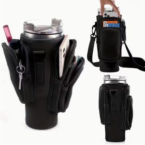 Sac isotherme pour bouteille d'eau de 1,2 L (40 oz) avec poche pour téléphone, 3 poches - Noir