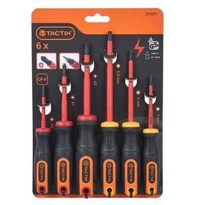 JEU DE 6 TOURNEVIS ISOLÉS TACTIX 1000V : La Sécurité Maximale pour vos Travaux Électriques ! (Certifié GS & Acier CR-V)