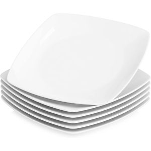 Assiettes Blanches en Porcelaine, Compatibles avec le lave-vaisselle et le micro-ondes, Service Vaisselle 12 Pieces 