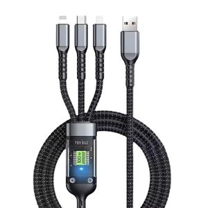 No 3 In 1 Charger Cable 100W/6A Speed Fast Charging Usb 3.0 Cable 4 Ft/1.2M To 3-In-1 Long Charging Cord With Type C + Micro Usb + iOS Connector 480 Mbps Data Transfer For Smartphones