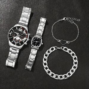 Parure couple - Montre homme professionnelle montre femme quartz - Design casual avec cadran arab - Argent