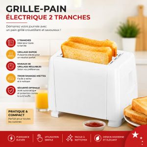 Grille-Pain Électrique 2 Tranches – Grillage Rapide et Réglable