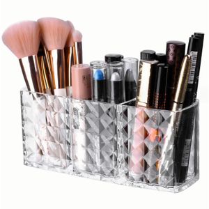 ShebSheb Organisateur de cosmétiques moderne et élégant, boîte de rangement transparente petite et compacte avec 3 compartiments, pour coiffeuse et plan de salle de bain