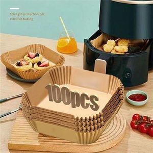 100pcs air friteuse plaque de cuisson papier carré air friteuse revêtement en peau de mouton pour 3-4.5l air friteuse accessoires de cuisine