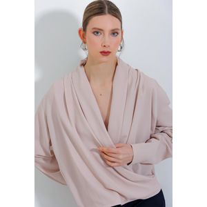 Bigdart Chemisier en satin crème à col cache-cœur pour femme 0492