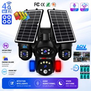 Caméra de sécurité extérieur sans fil 20MP Aov 4 objectifs 24h, vision nocturne couleur, audio bidirectionnel, caméra IP CCTV 4G SIM IP66