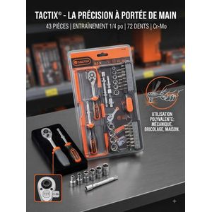 Kit de Douilles et Embouts TACTIX 43 Pièces (1/4" DR.)