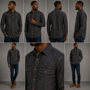 Chemise en Denim Noir Délavé Style Workwear