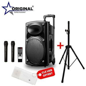 Original Super Power Enceinte Bluetooth + 2 Micros + 1 Télécommande + 1 Trépied