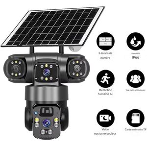 Camera Ip H 264 Caméras de sécurité solaires 4K 360° PTZ et double objectif extérieur à énergie solaire WiFi caméra de sécurité IP66 étanche 2,4 G sans fil avec batterie 8000 mAh