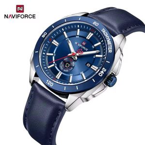 Naviforce Montre de luxe pour homme en similicuir bleu