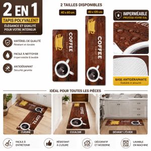 Lot de 2 Tapis de Cuisine 2 en 1 – Antidérapants et Imperméables – 40×60 cm + 40×120 cm
