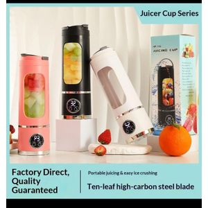 Mini Blender Portable Rechargeable 450ml - Mixeur Électrique Sans Fil 3 Vitesses avec Lames 10 Feuilles - Jus & Glace Pilée - Rose/Blanc/Noir