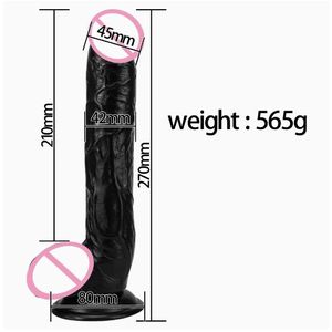 Gode 11 pouces super long avec ventouse plug anal flexible pour couples – noir
