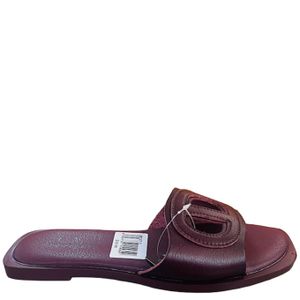 Roccoco Sandales Plates pour Femme - Rouge Bordeaux