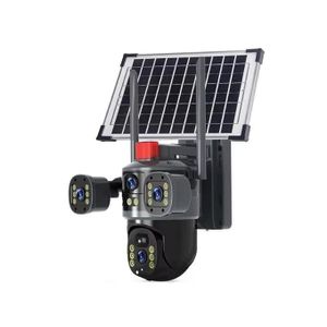 Caméra de sécurité KH Ai Solar 5MP 4K CCTV 3-en-1 à triple objectif, rotation à 360°, compatible 4G, vision nocturne, batterie 22 000 mAh, caméra solaire sans fil extérieure avec détection de mouvement