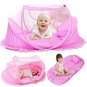 Lit Pliable Avec Moustiquaire Coussin Oreiller- Rose