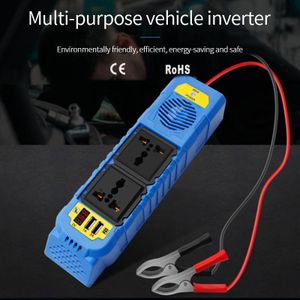Convertisseur de Tension Portable 200W DC vers AC – Onduleur Multi-Prises avec Affichage Digital, Double Port USB (1A/3A) & Pinces Crocodile Pour PC Portable, Téléphone & Ventilateur