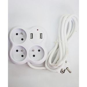 Rallonge  Multiprise Circulaire 3 Trous Et 2 PORT USB - Blanc
