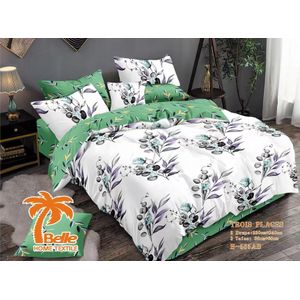 Belle Parure de lit 4 pièces B-585AB motif roses aquarelle violet gris sur fond blanc, 2 draps 260×240cm + 2 taies 80×60cm + drap-housse, microfibre déco chambre florale fraîche sans rideaux