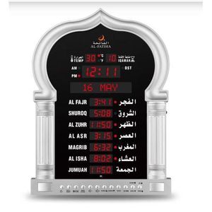 Horloge Islamique de Luxe Al-Fatiha FAJ-5115PRO – Design Dôme Mosquée Argenté – Appel à la Prière Intelligent & Connecté (Bluetooth + Télécommande)
