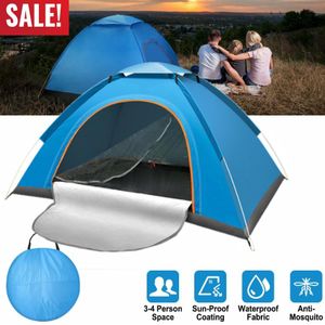 Tente de camping extérieure automatique imperméable pour 2-3 personnes avec sac de rangement et voile d'ombrage de plage ultralégère imperméable - 2.0*1.5M-Bleu