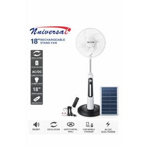 Ventilateur Rechargeable 18” Universal avec Panneau Solaire – Silencieux, Puissant, Batterie Longue Durée + Télécommande