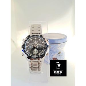 Quamer Montre De Luxe ARGENTEE Fond Noir